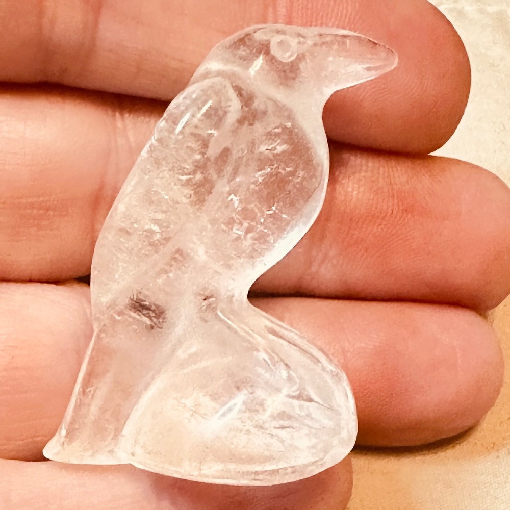 Clear Quartz Crow Raven Carving Hand Carved Crystal Crow Raven 37 mm